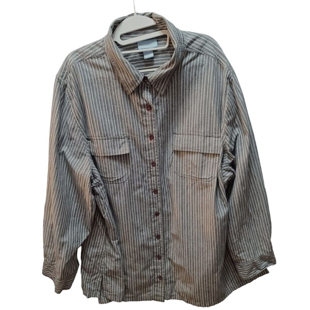 Liz & Me Womens Button Up Multi-Color Size 26/28 100% Cotton Striped Long Sleeve